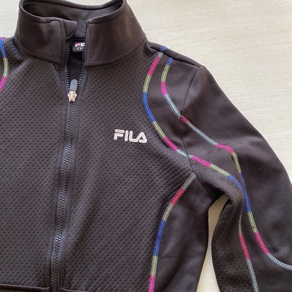 Fila Sport Athletic Track Jacket Full Zip Rainbow Trim Thumb Holes - Picture 4 of 12